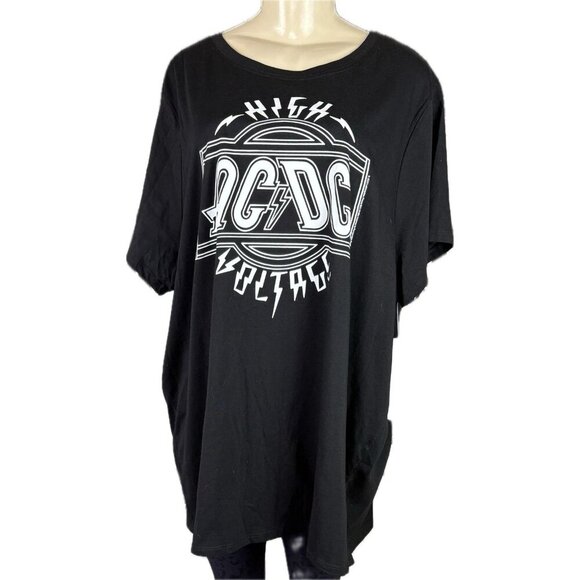 Vinyl Icons +4 Black Crew Neck High Voltage AC/DC Band Graphic Short Sleeve Tee - Picture 2 of 6
